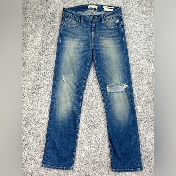 Guess Jeans Womens 26 Retro Pencil Straight Italian Selvedge Holes DIstressed - Picture 1 of 6